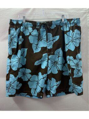 Sonoma Men's XL Brown w Blue Tropical Flowers Bermuda Swim Shorts